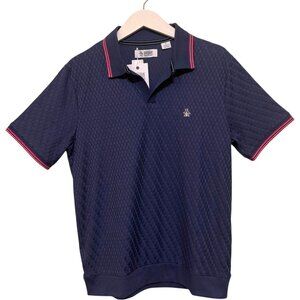 NWT Original Penguin Mens Jacquard Polo Shirt Navy Blue Red Stripe Size M